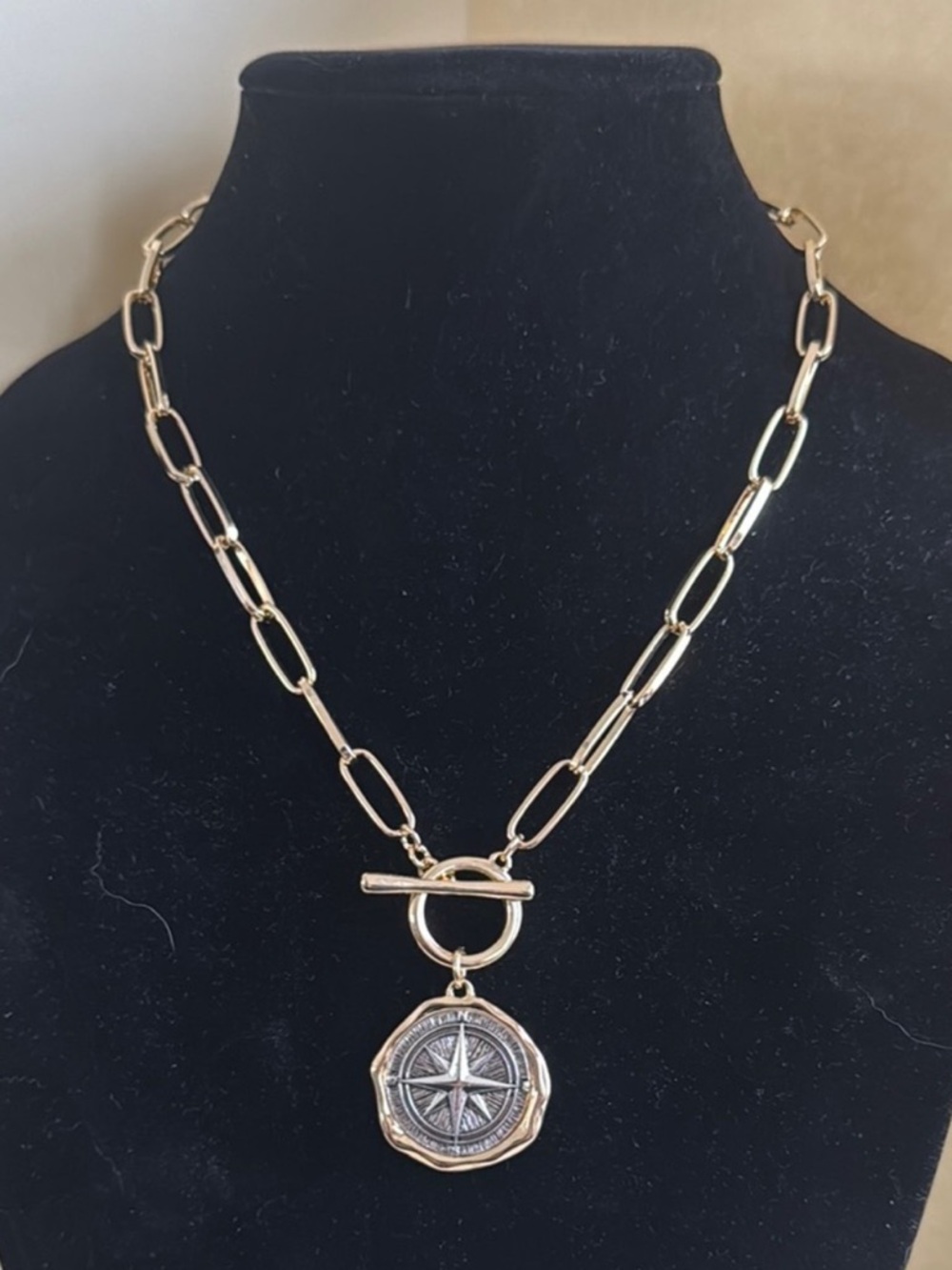 TRUE TO FORM Reversible Compass Pendant Toggle Necklace 20” NWT